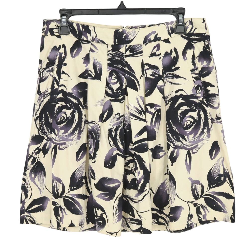 Cabi Skirt Womens 6 Beige Black Floral Pleated Cotton Knee Length Low Rise Y2K